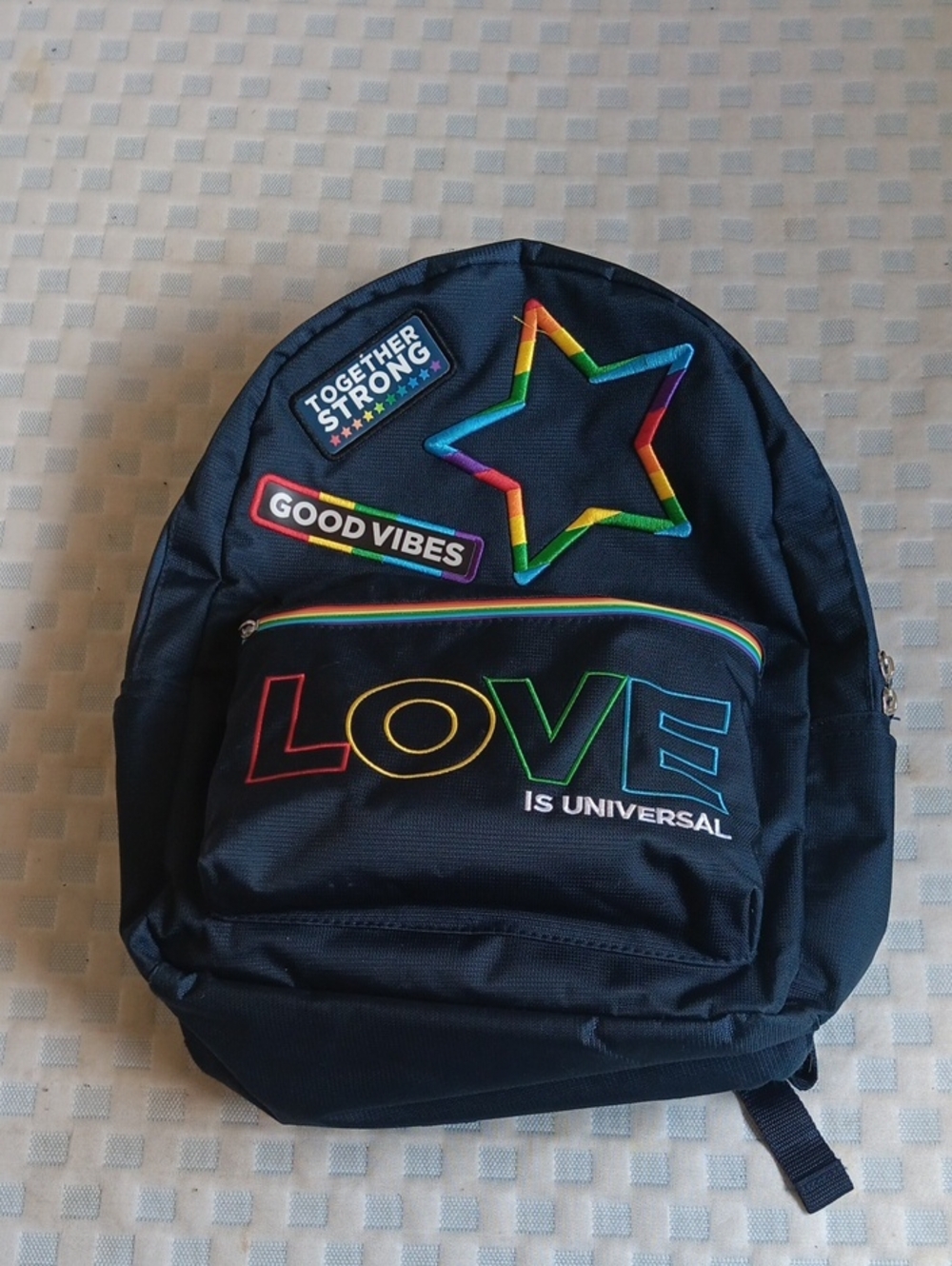 Black Backpack with Rainbow 'LOVE' & Star Patches